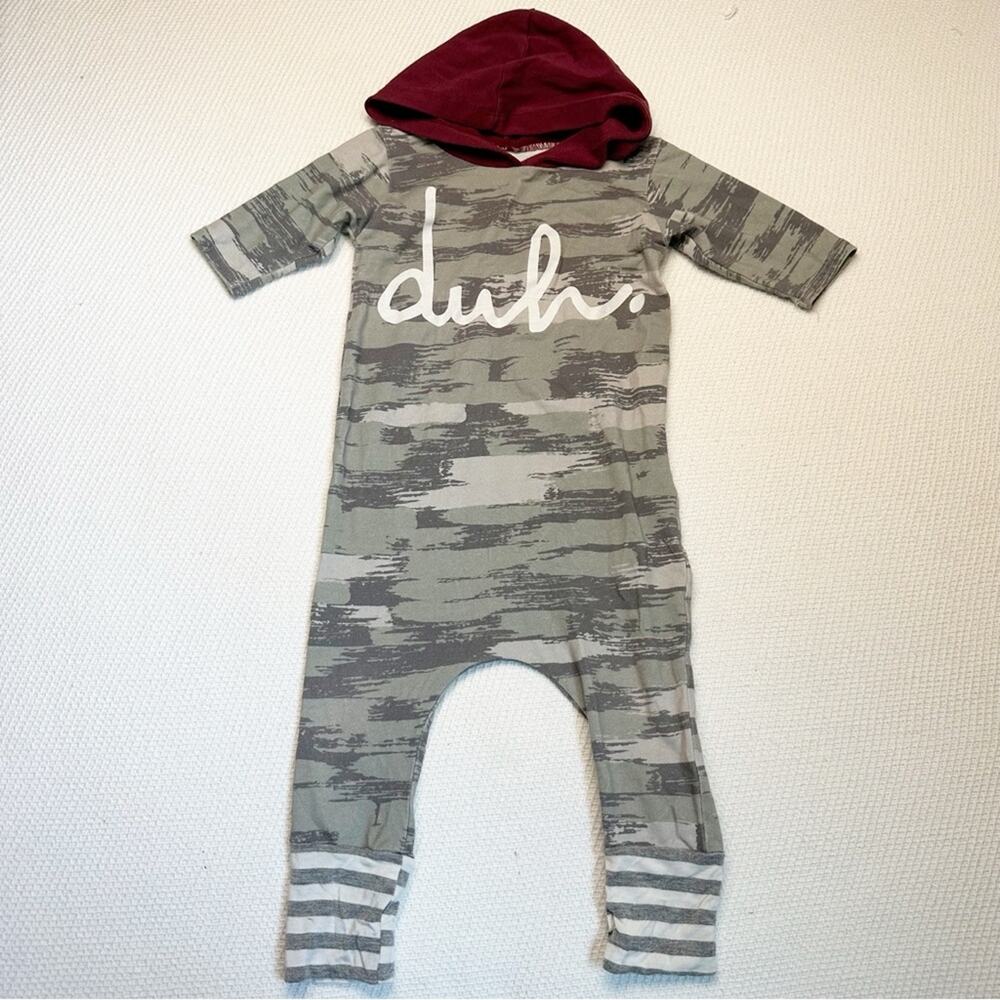 Rags long Sleeve Short Rag Romper - 'Duh' - hooded Camo